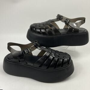 Melissa Womens Possession Jelly Platform Sandals Size 8 Black Fisherman Vegan